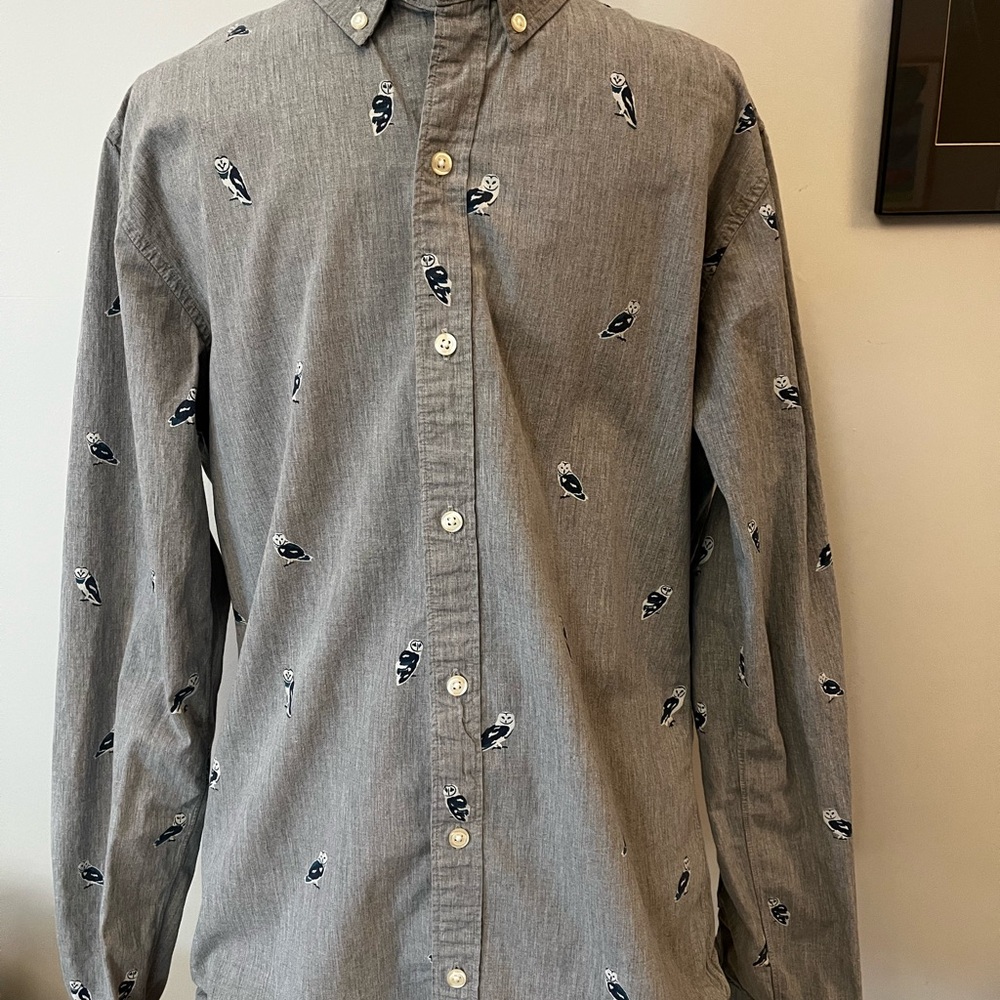 Bonobos Gray Owl Print Casual Shirt